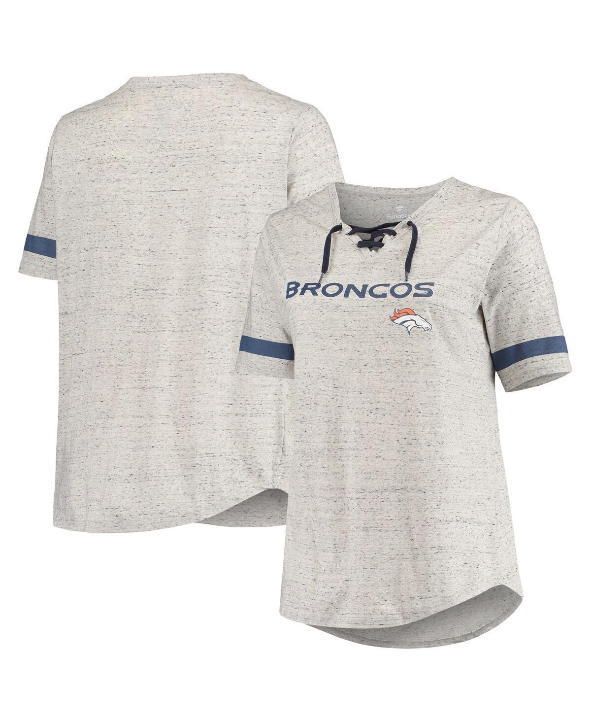 Womens Heathered Gray Denver Broncos Plus Size Lace-Up V-Neck T-shirt Product Image