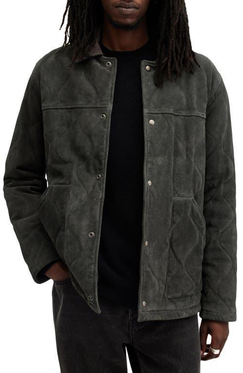 ALLSAINTS Dakota Relaxed Fit Quilted Suede Jacket In Ash Khaki Green Product Image