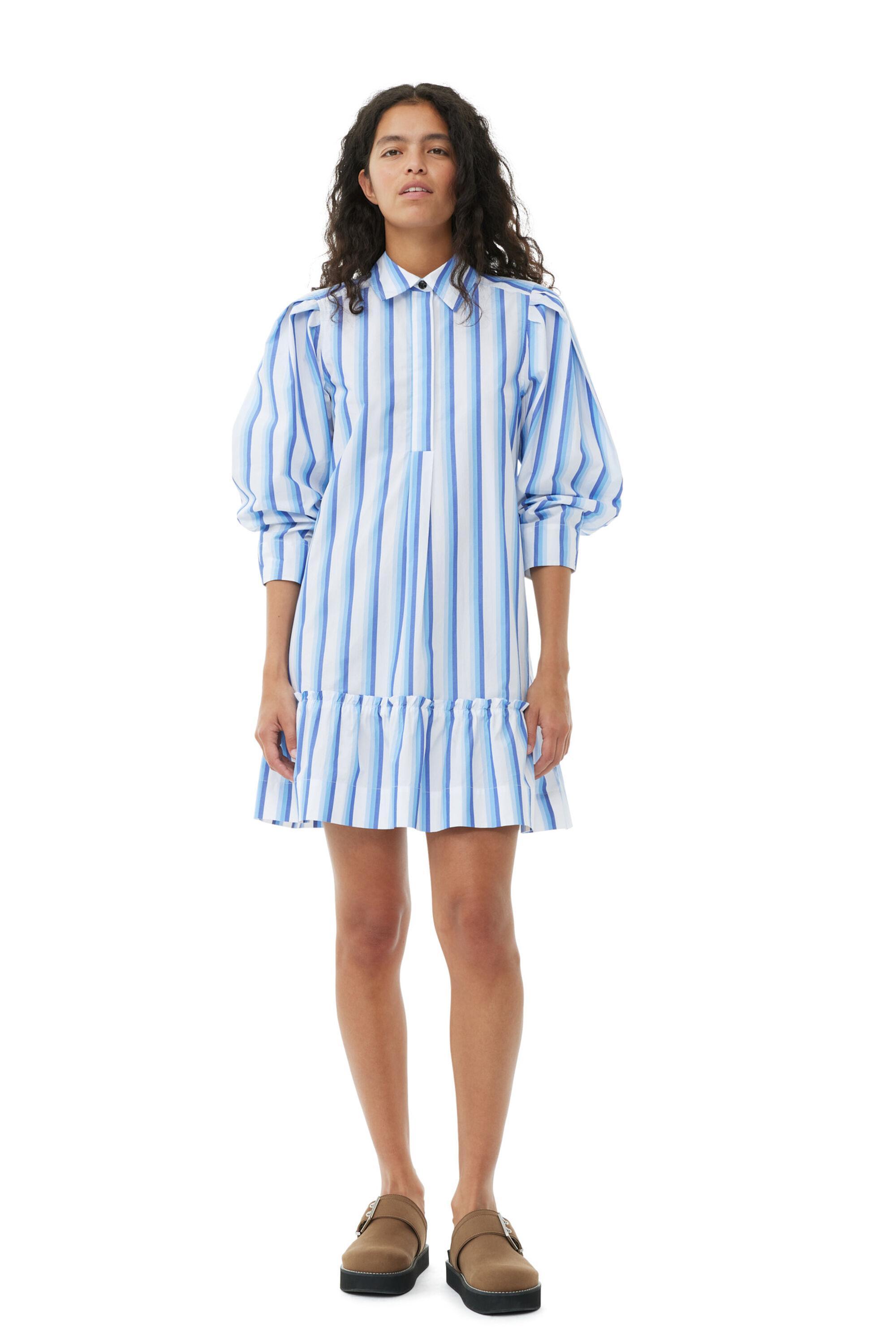 Blue Striped Cotton Mini Shirt Dress Product Image