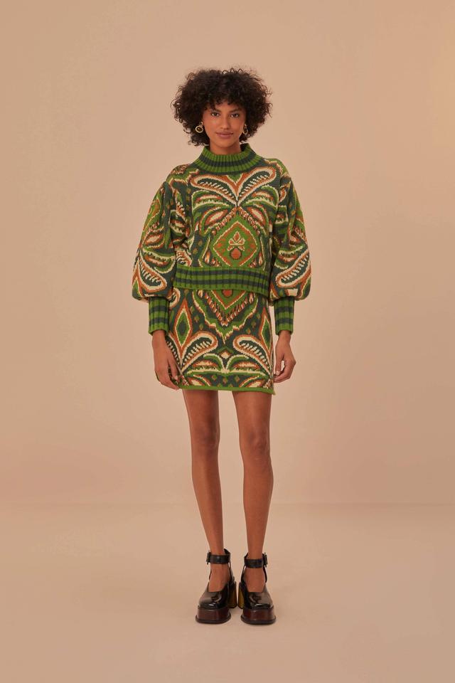 Green Pinneaple Ikat Knit Mini Skirt Product Image