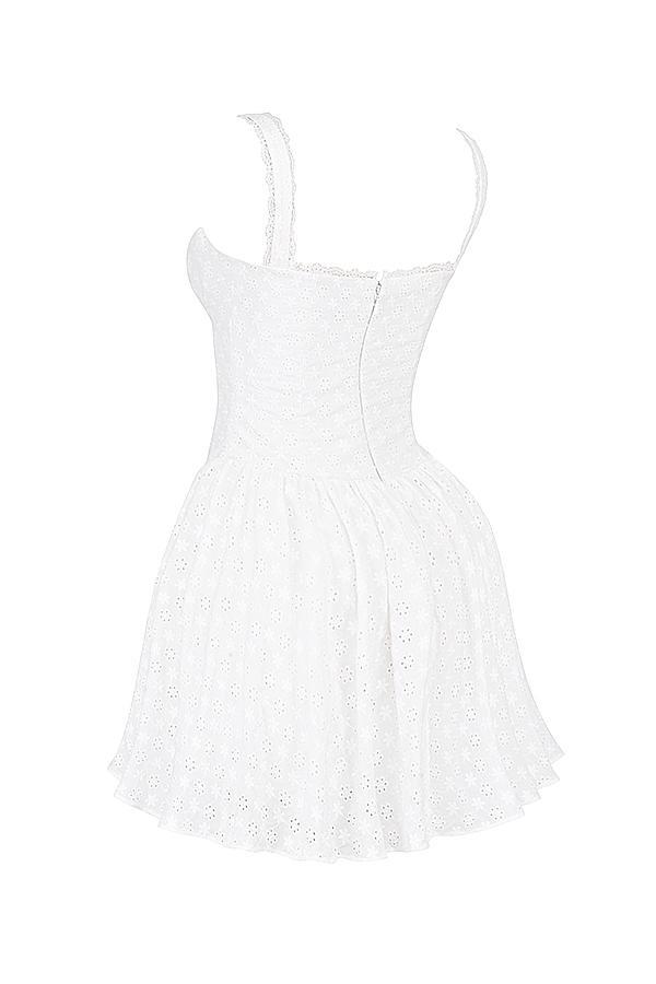 Brigitte White Cotton Broderie Anglais Corset Mini Dress Product Image