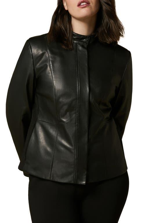 Marina Rinaldi Jersey Side Panel Leather Jacket Product Image