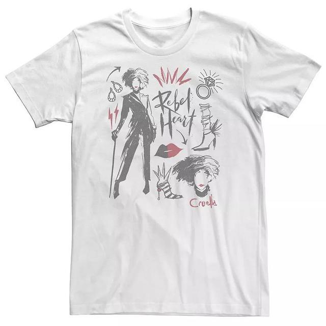 Big & Tall Disney Cruella Rebel Heart Collage Sketches Tee, Mens Athletic Grey Product Image