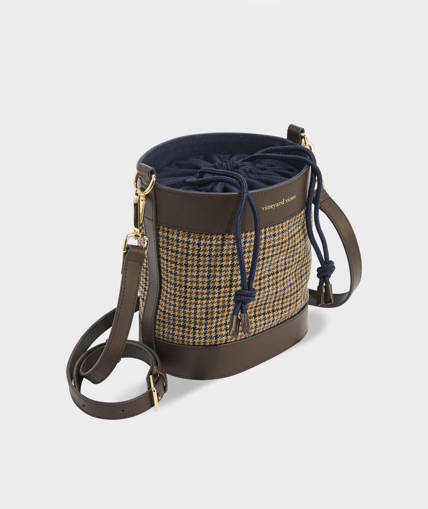 Tweed Leather Trim Crossbody Bucket Bag Product Image