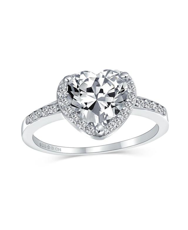 Classic Romantic 3CT Aaa Cz Solitaire Heart Shaped Engagement Ring For Women Thin Pave Cubic Zirconia Band Promise Ring .925 Sterling Silver - Silver Product Image