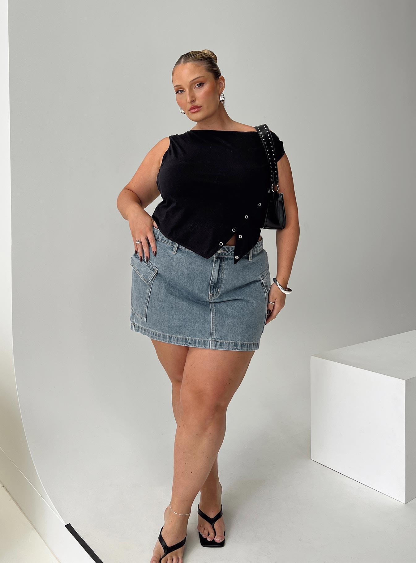 Zakai Cargo Denim Mini Skirt Light Blue Denim Curve Product Image