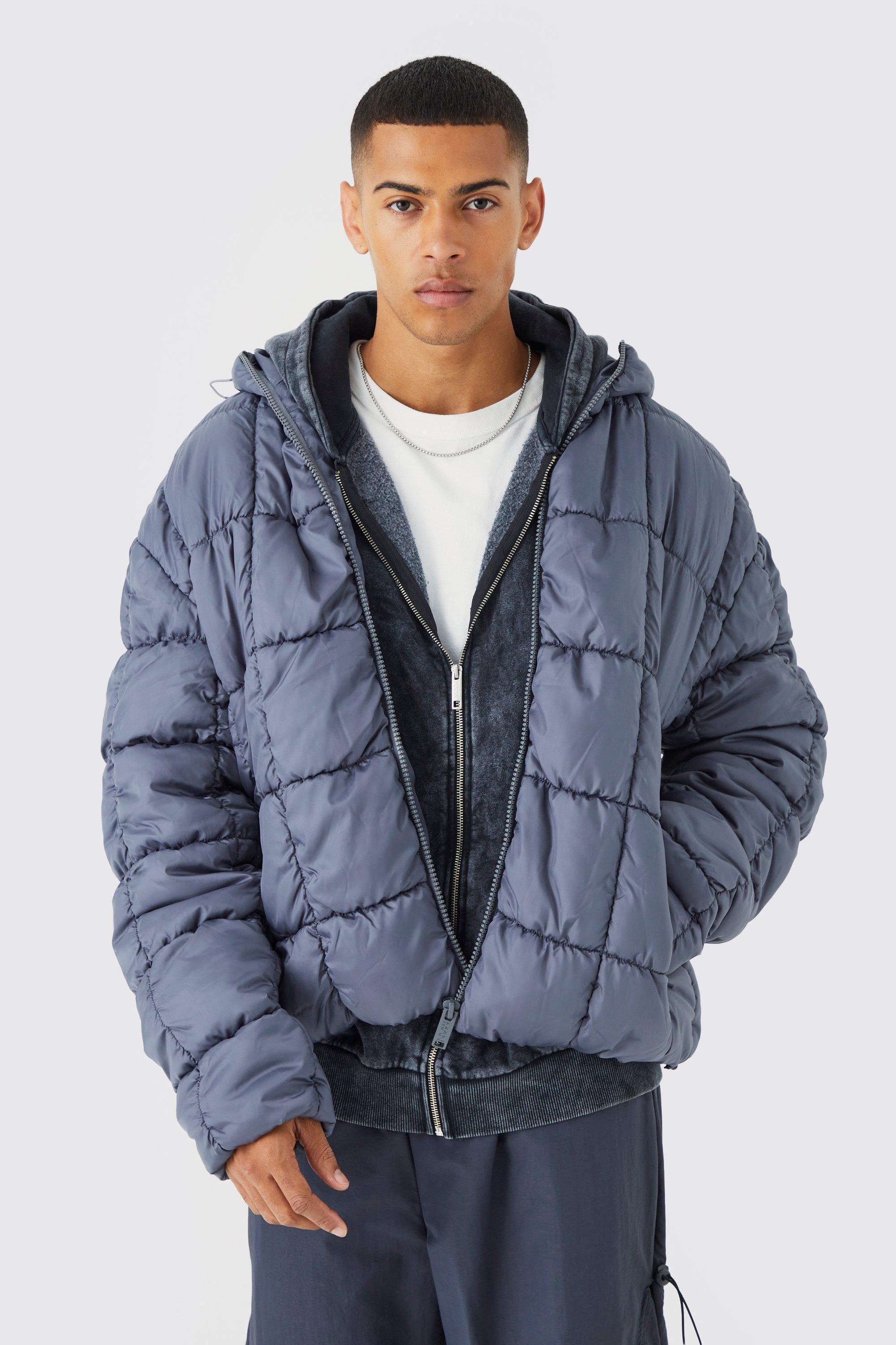 Square Quilted Ruched Puffer | boohooMAN USA Product Image