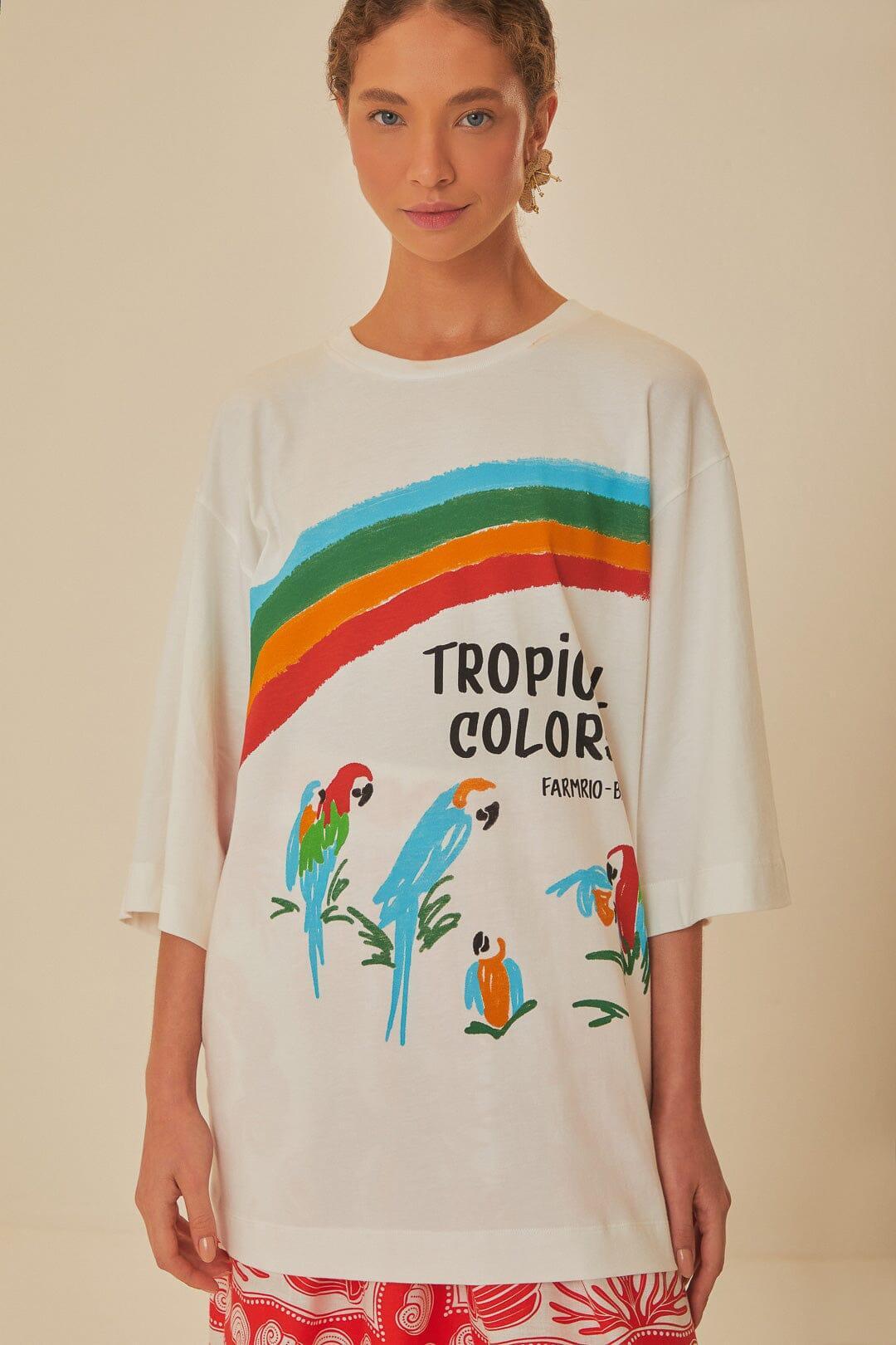 White Tropical Colors Organic Cotton Oversized T-Shirt, OFF-WHITE / XL Product Image