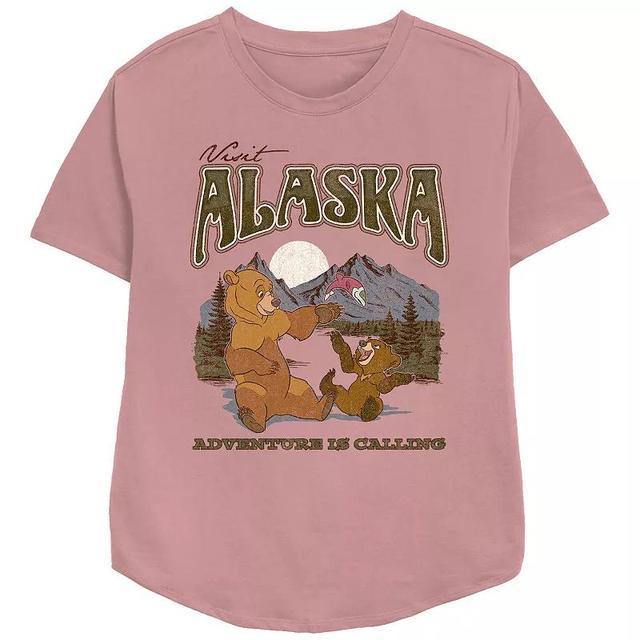 Womens Brother Bear Visit Alaska Relaxed Fit Graphic Tee, Girls Pink Product Image