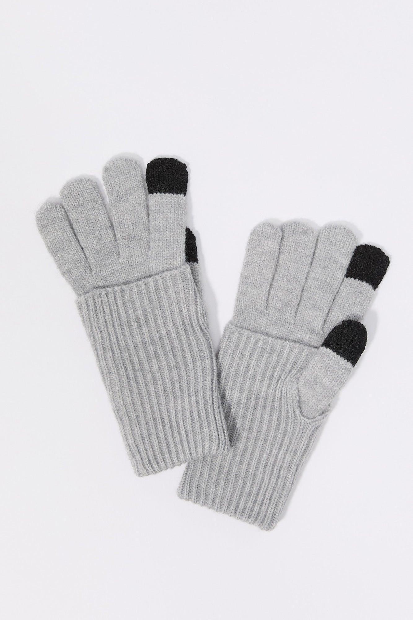 Ribbed Knit Overlay Touch Screen Gloves Female Product Image