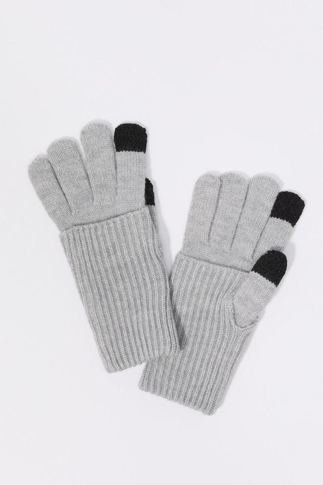 Ribbed Knit Overlay Touch Screen Gloves Female Product Image