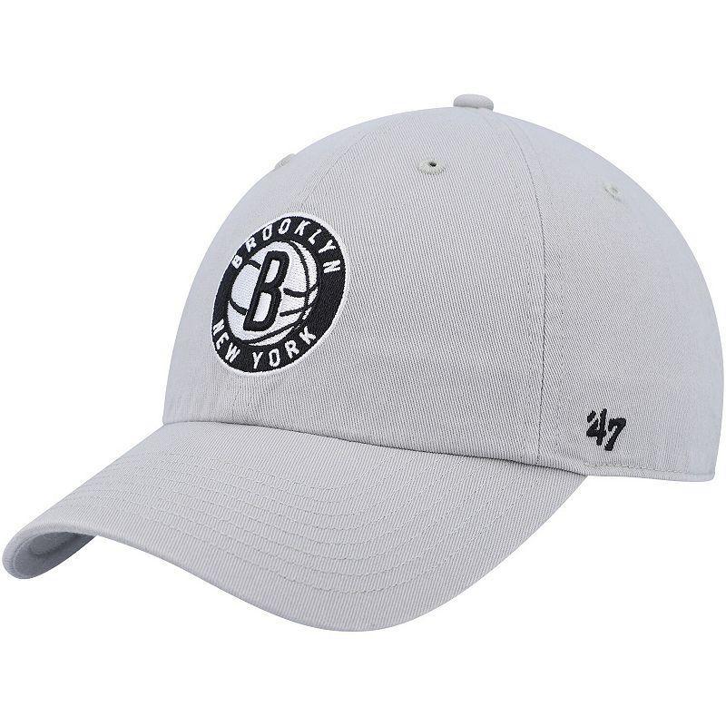 Mens 47 Gray Brooklyn Nets Team Logo Clean Up Adjustable Hat Product Image