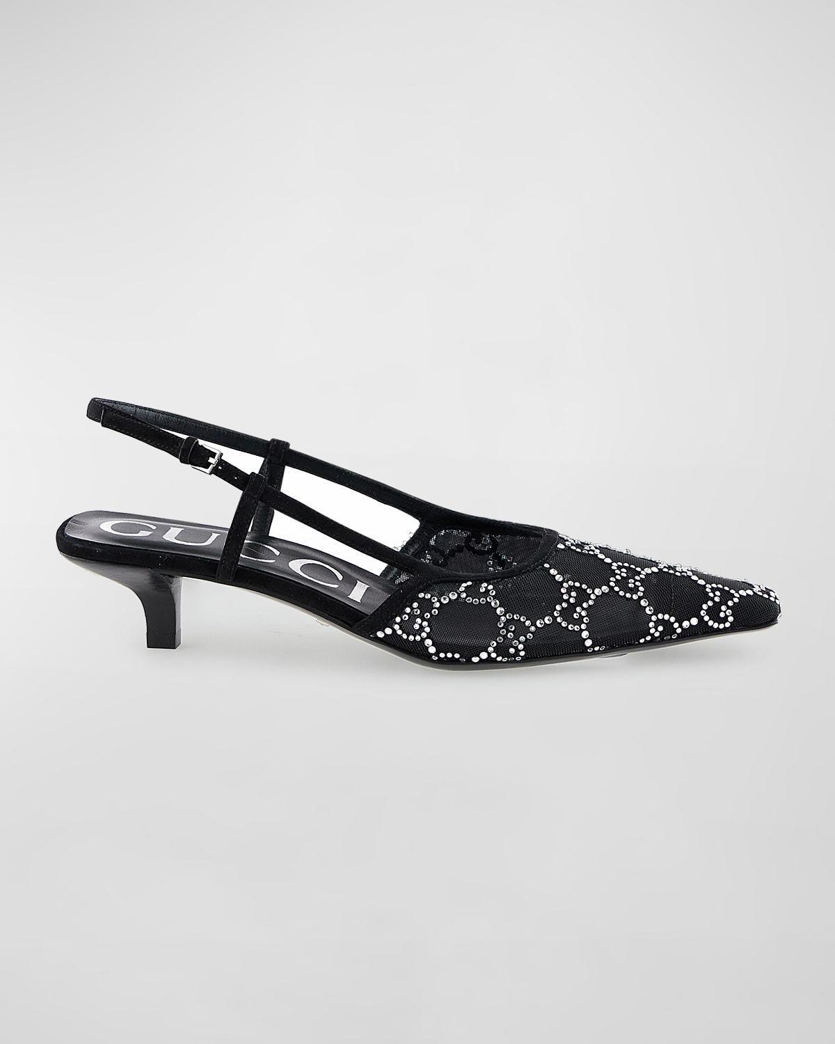 Tom Crystal Gg Mesh Slingback Pumps In Black Product Image