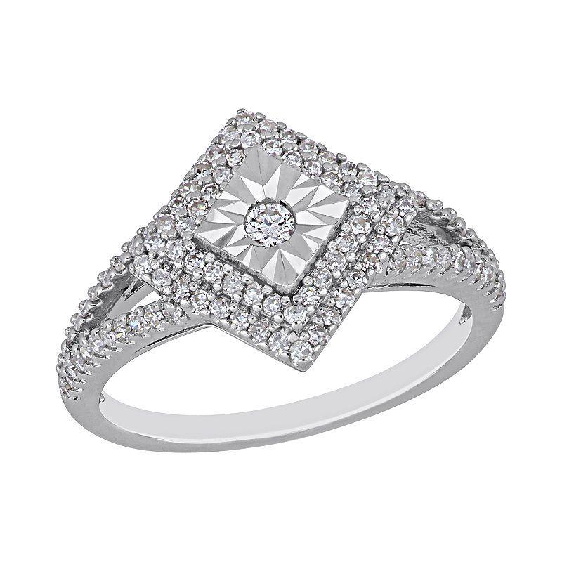 Stella Grace Sterling Silver 1/2 ct. T.W. Diamond Square Engagement Ring, Womens Product Image