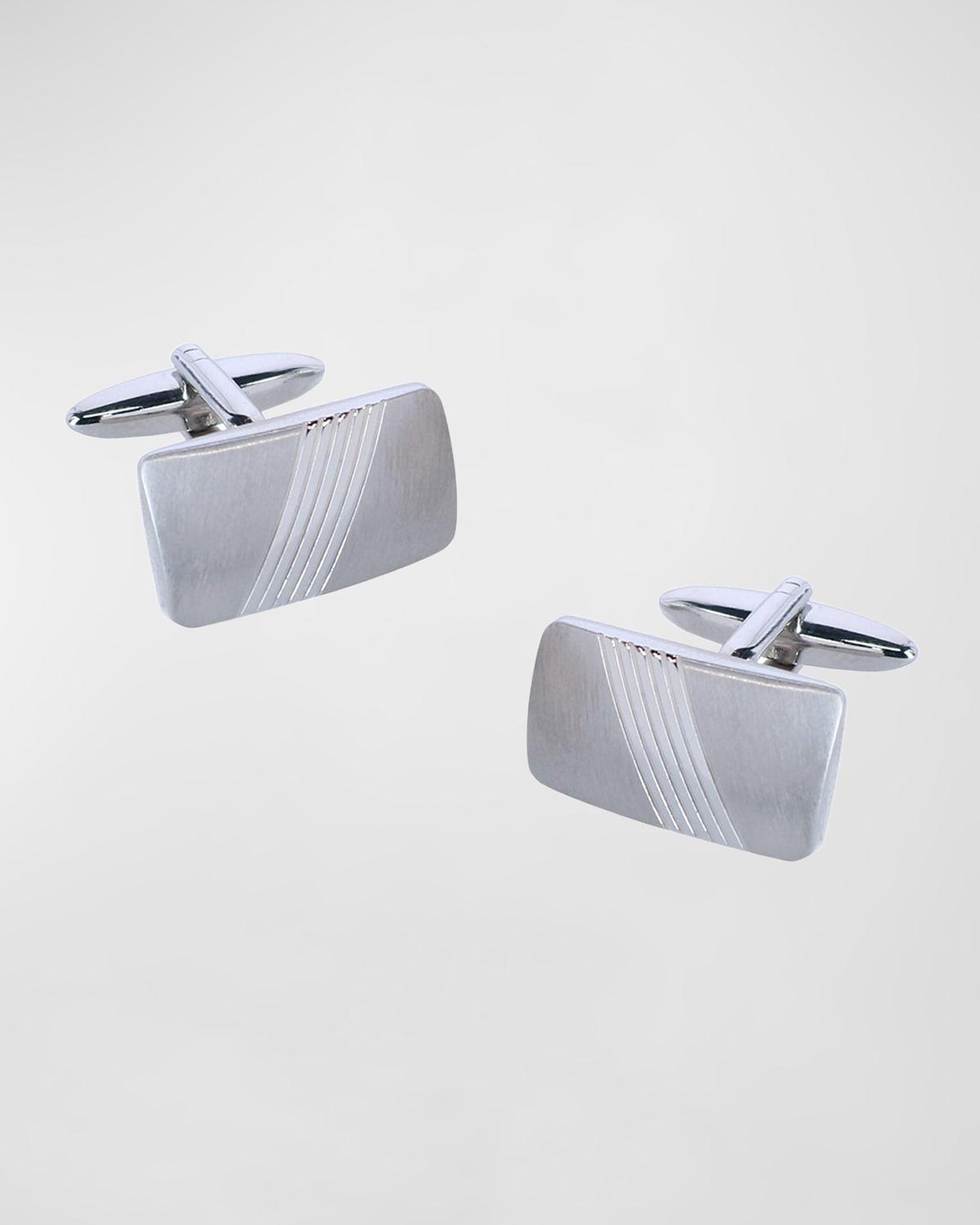 Trafalgar Men's Diagonal Detailed Rhodium Cufflinks - Silver Product Image