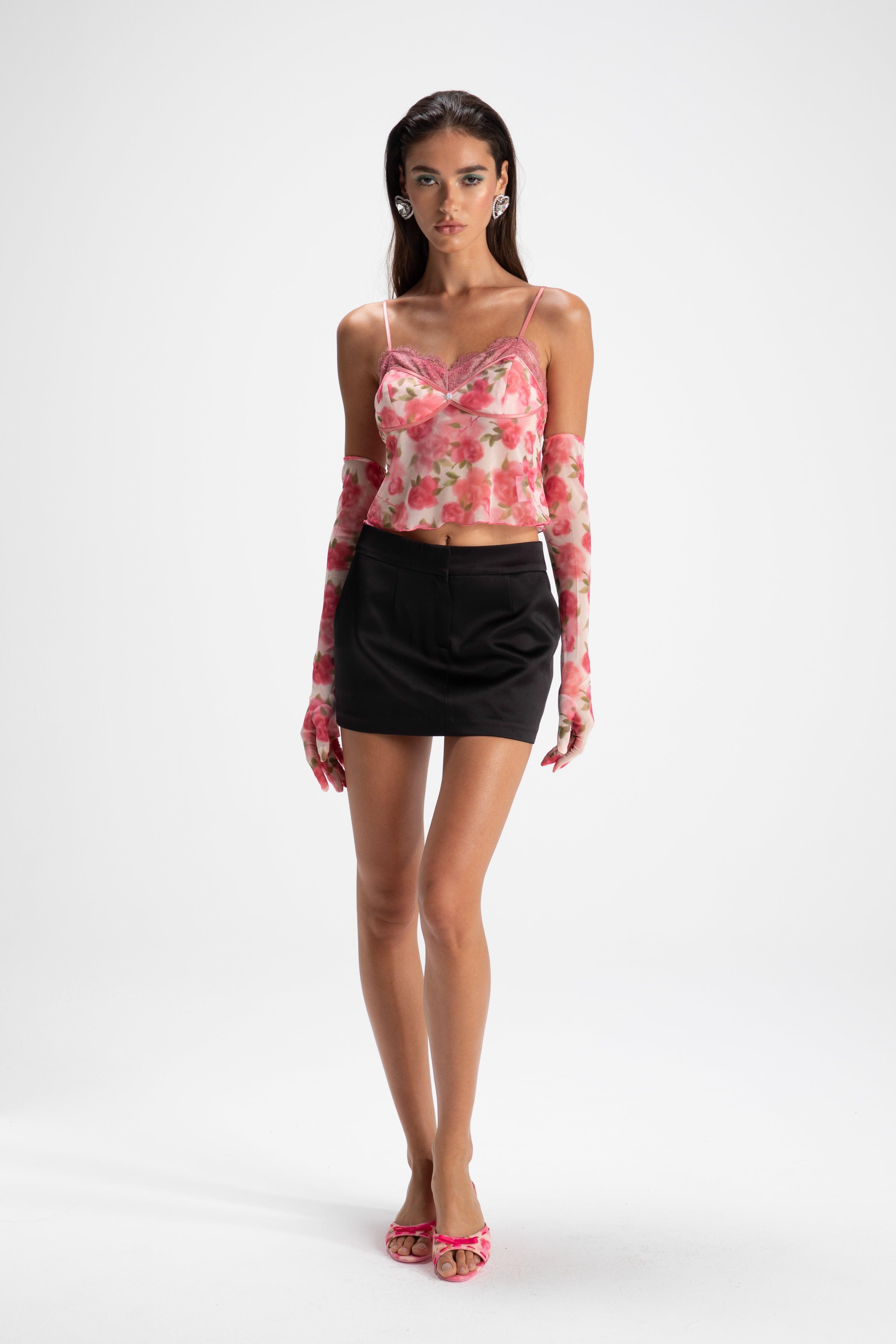 Elle Satin Mini Skirt (Black) (Final Sale) Product Image