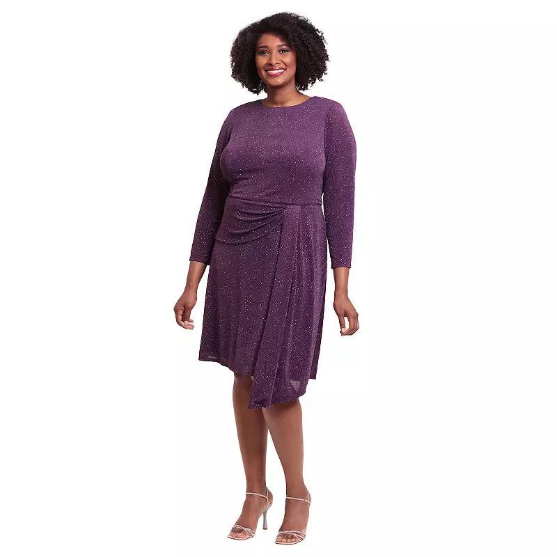 Plus Size London Times Sparkly Long Sleeve Drape Skirt Dress, Womens Product Image