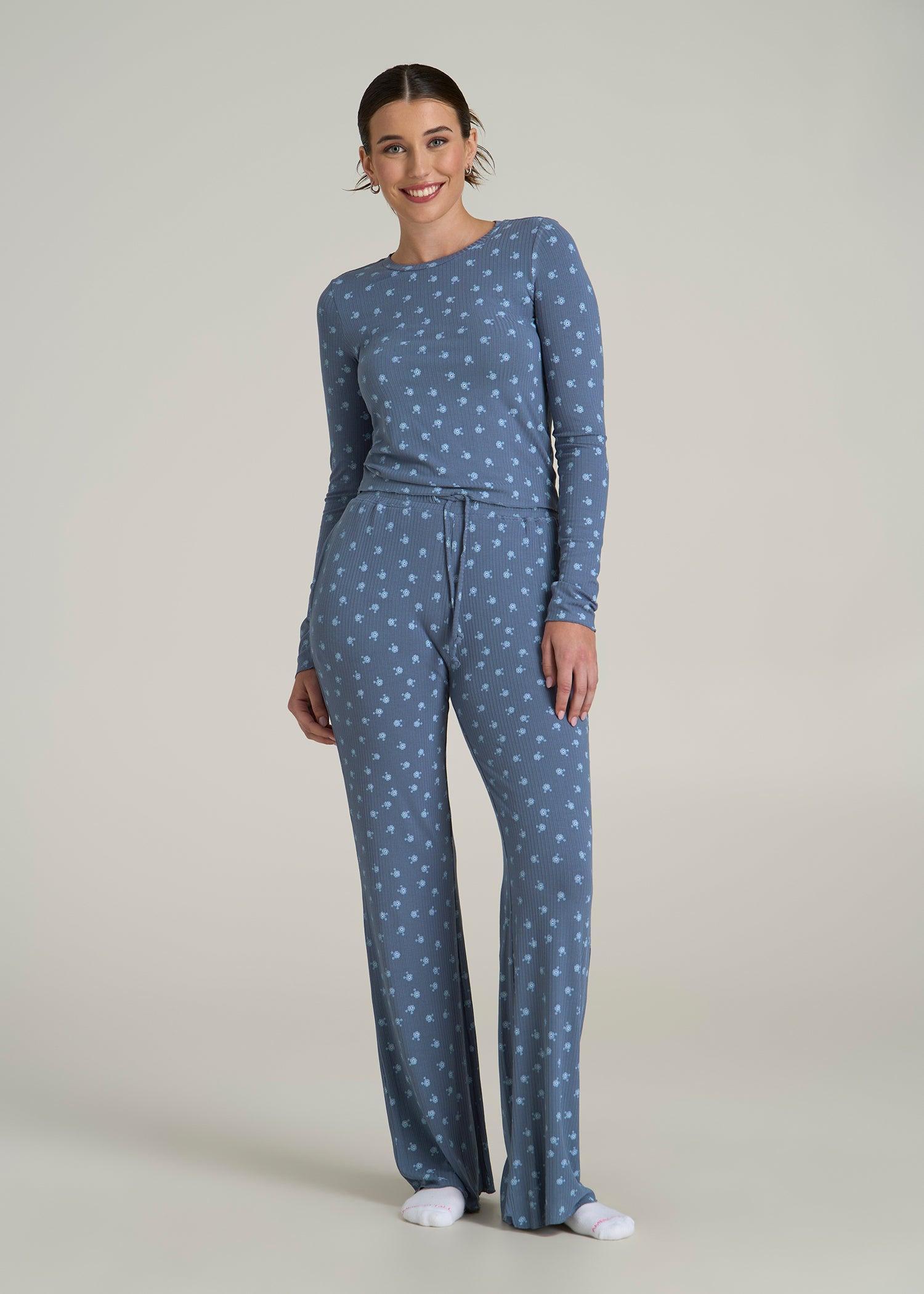 Ribbed Flare Pants for Tall Women in Vintage Indigo Floral Product Image