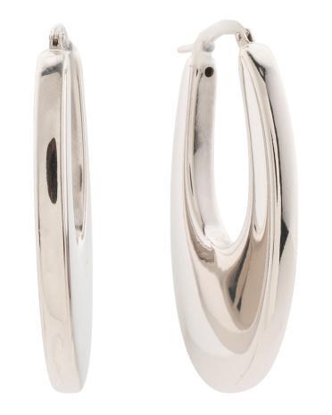 Sterling Silver Long Oval Chip Hoop Earrings For Women Product Image