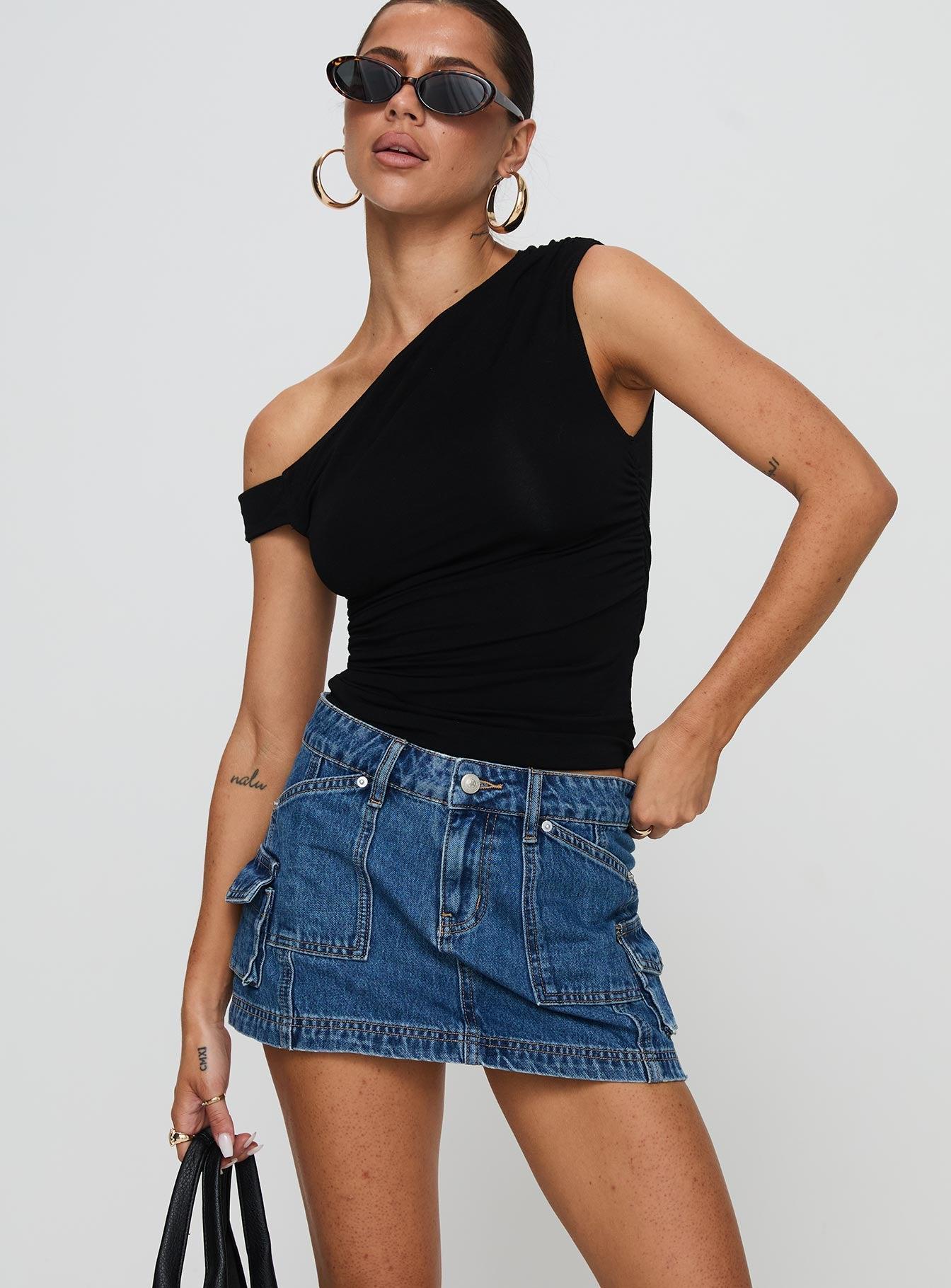 Pacific Coast Denim Cargo Skirt Dark Wash Product Image