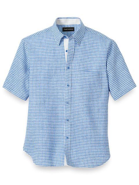 Linen Gingham Check Casual Shirt - Blue Product Image