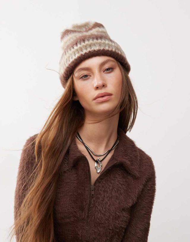 COLLUSION brushed stripe beanie in brown Product Image