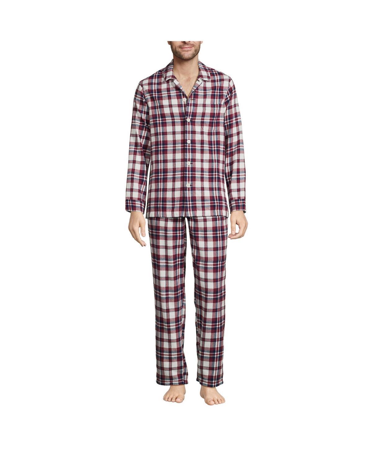 Mens Lands End Flannel Pajama Shirt & Pajama Pants Sleep Set Red Navy Plaid Product Image