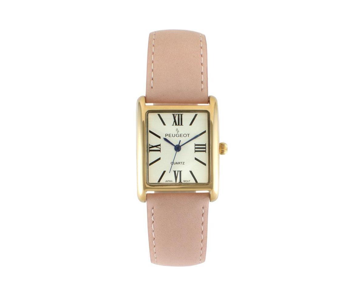 Peugeot Womens Tank Watch Roman Dial Pink Leather Strap Product Image