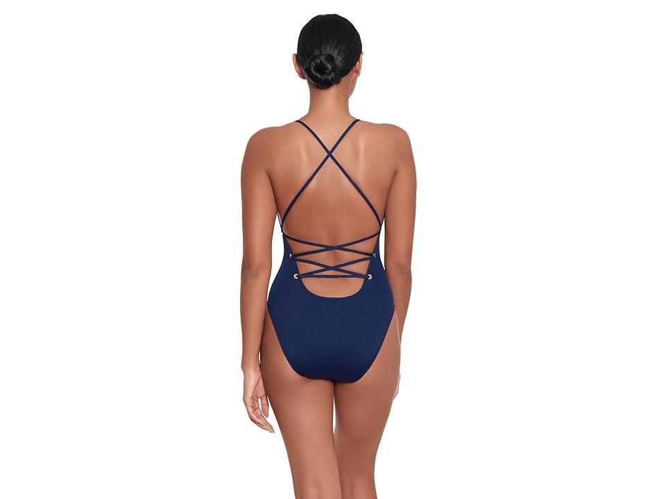 LAUREN Ralph Lauren Beach Cllub Solids Strappy Plunge One Piece Women's Swimsuits One Piece Product Image