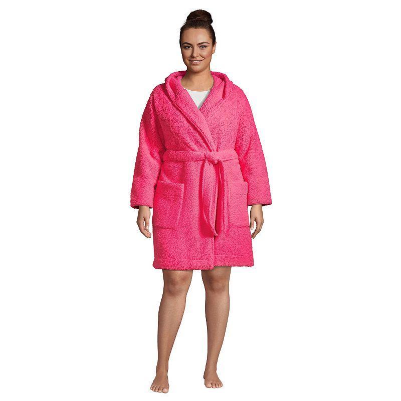 Plus Size Lands End Sherpa Fleece Hooded Robe, Womens Product Image