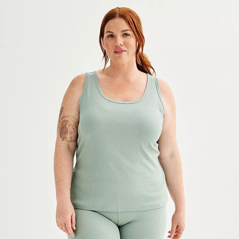 Plus Size Sonoma Goods For Life Ribbed Pajama Tank Top, Womens White Green product image