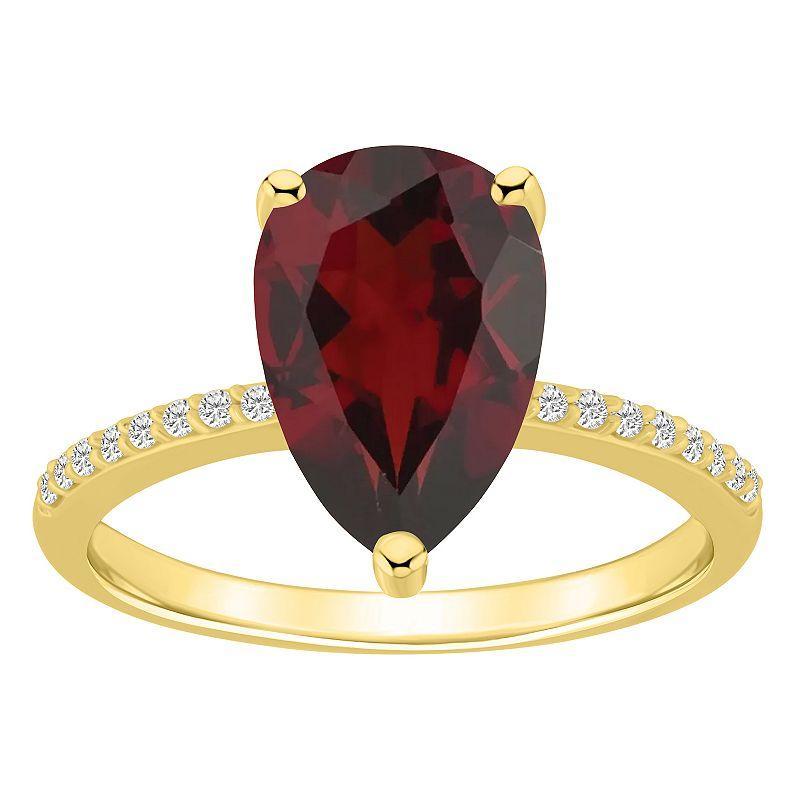 Alyson Layne 14k Gold Pear Shape Garnet & 1/10 Carat T.W. Diamond Ring, Womens Red Product Image