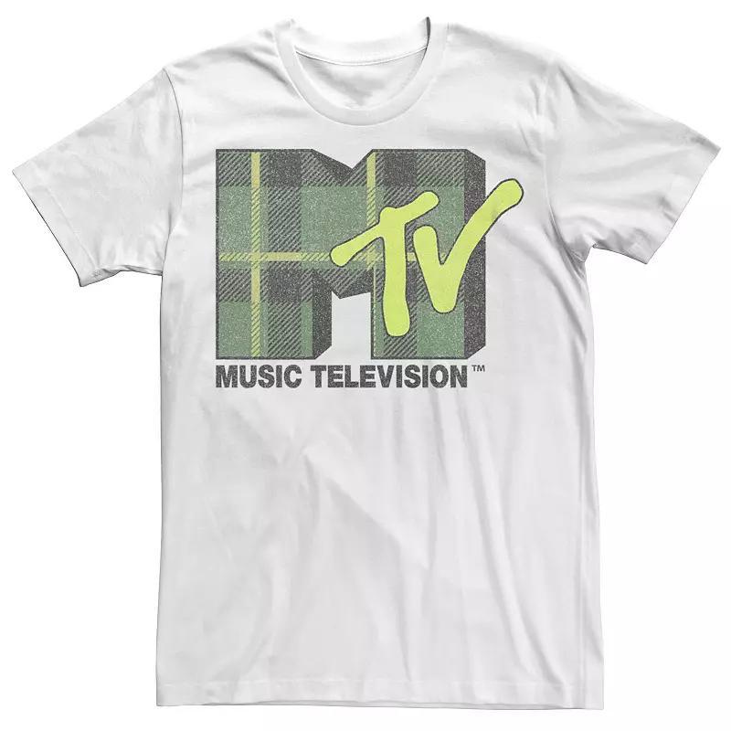 Mens MTV Green Plaid Print Logo Graphic Tee Product Image