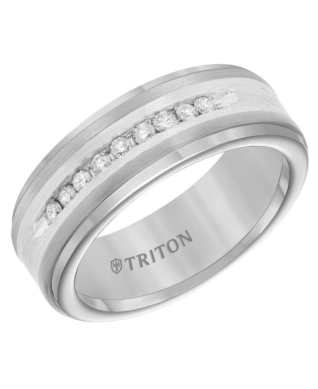 Triton Mens Diamond Satin Finish Comfort Fit Wedding Band (1/4 ct. t.w.) in Tungsten Carbide & Sterling Silver Product Image