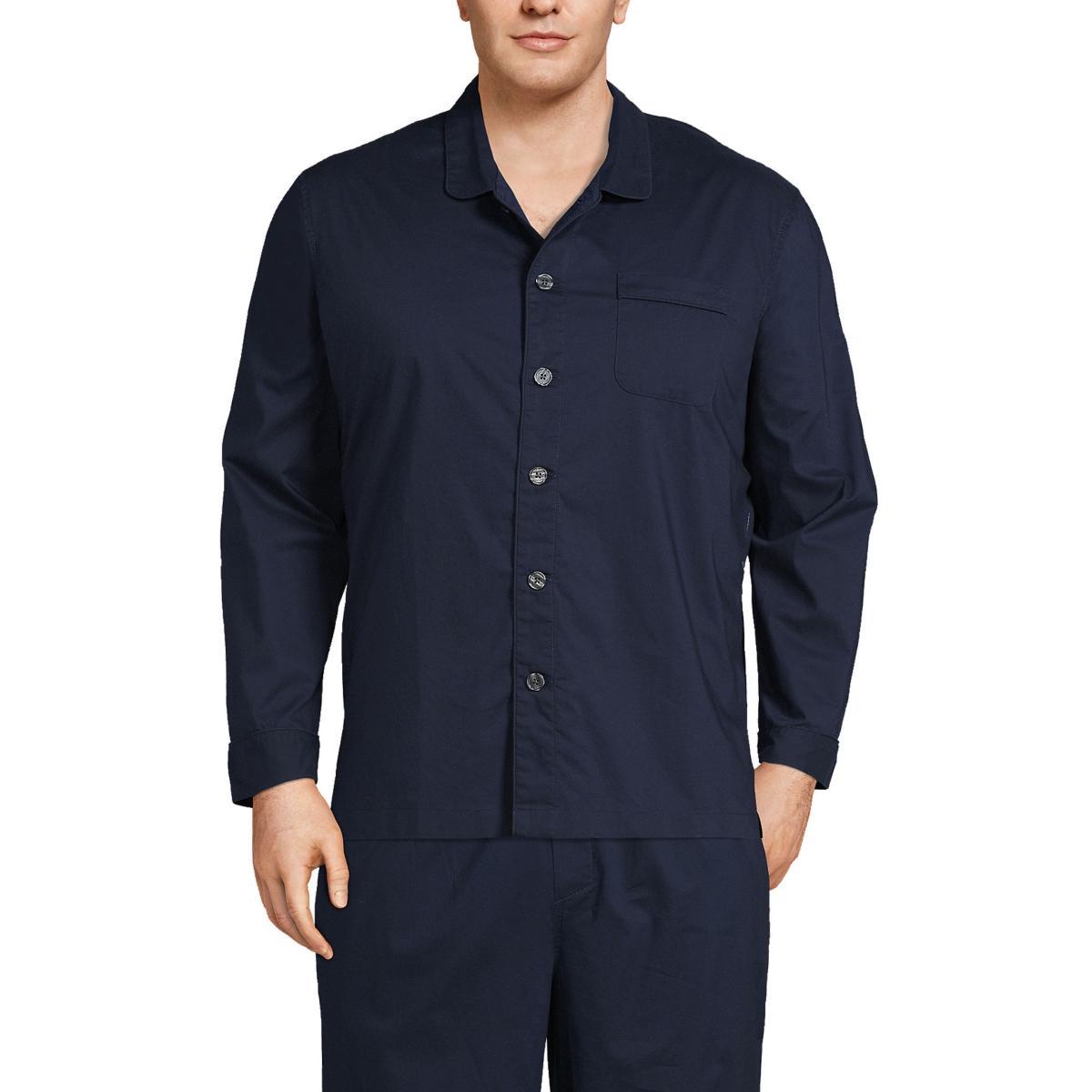 Big & Tall Lands End Broadcloth Pajama Sleep Shirt, Mens Blue Product Image