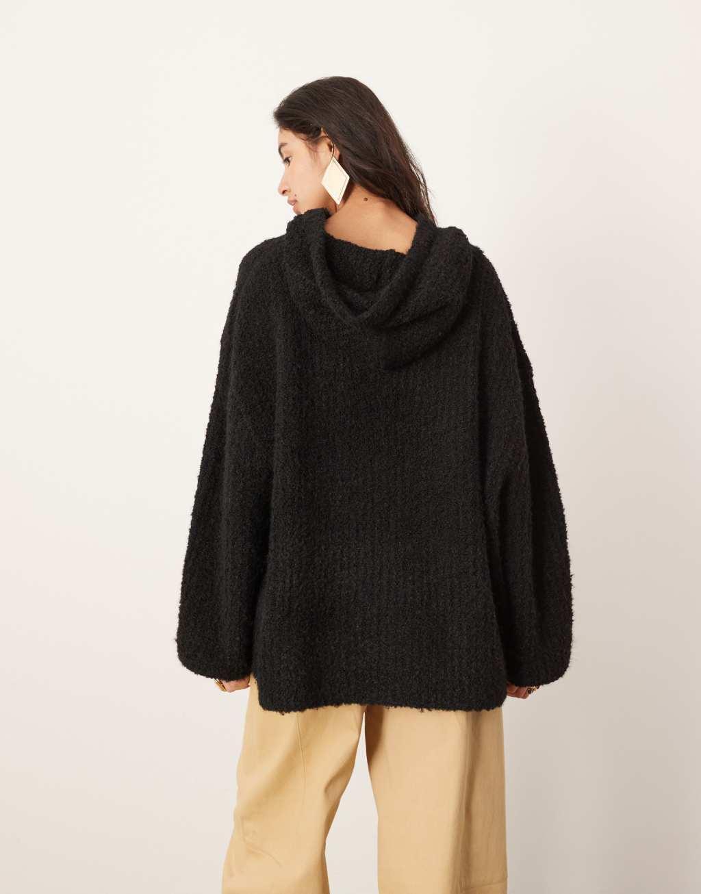 ASOS EDITION boucle knit oversized hoodie in black Product Image