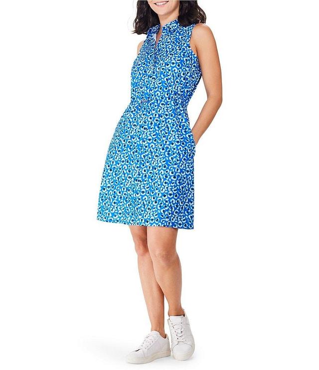 NZ ACTIVE by NIC+ZOE Tech Stretch Knit Animal Blues Print Point Collar Sleeveless Button Front A-line Dress Product Image