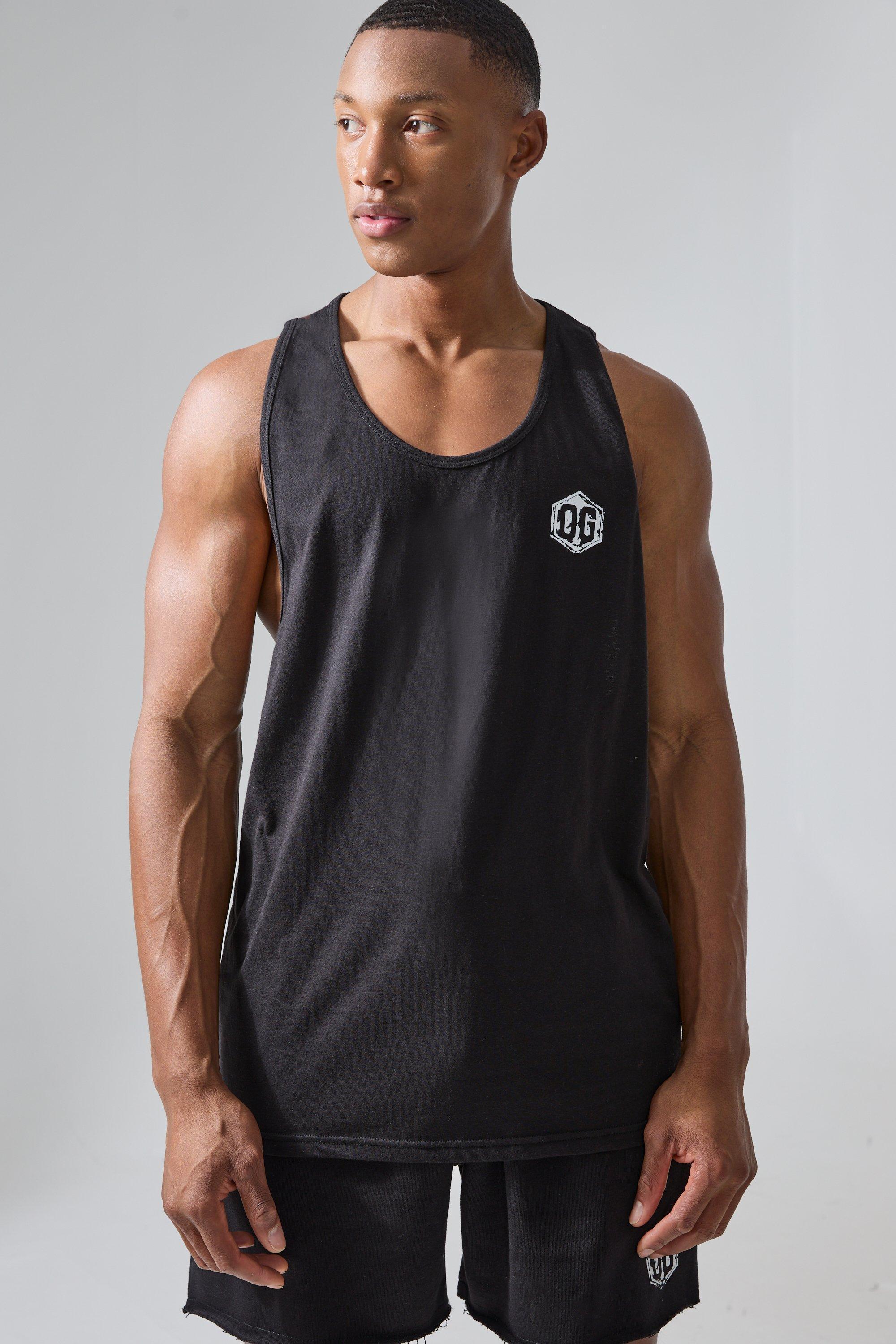 Man Active X Og Gym Reg Fit Racer Dropped Vest | boohooMAN USA Product Image