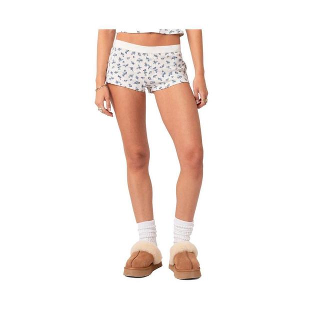 EDIKTED Pamper Floral Waffle Knit Micro Shorts Product Image