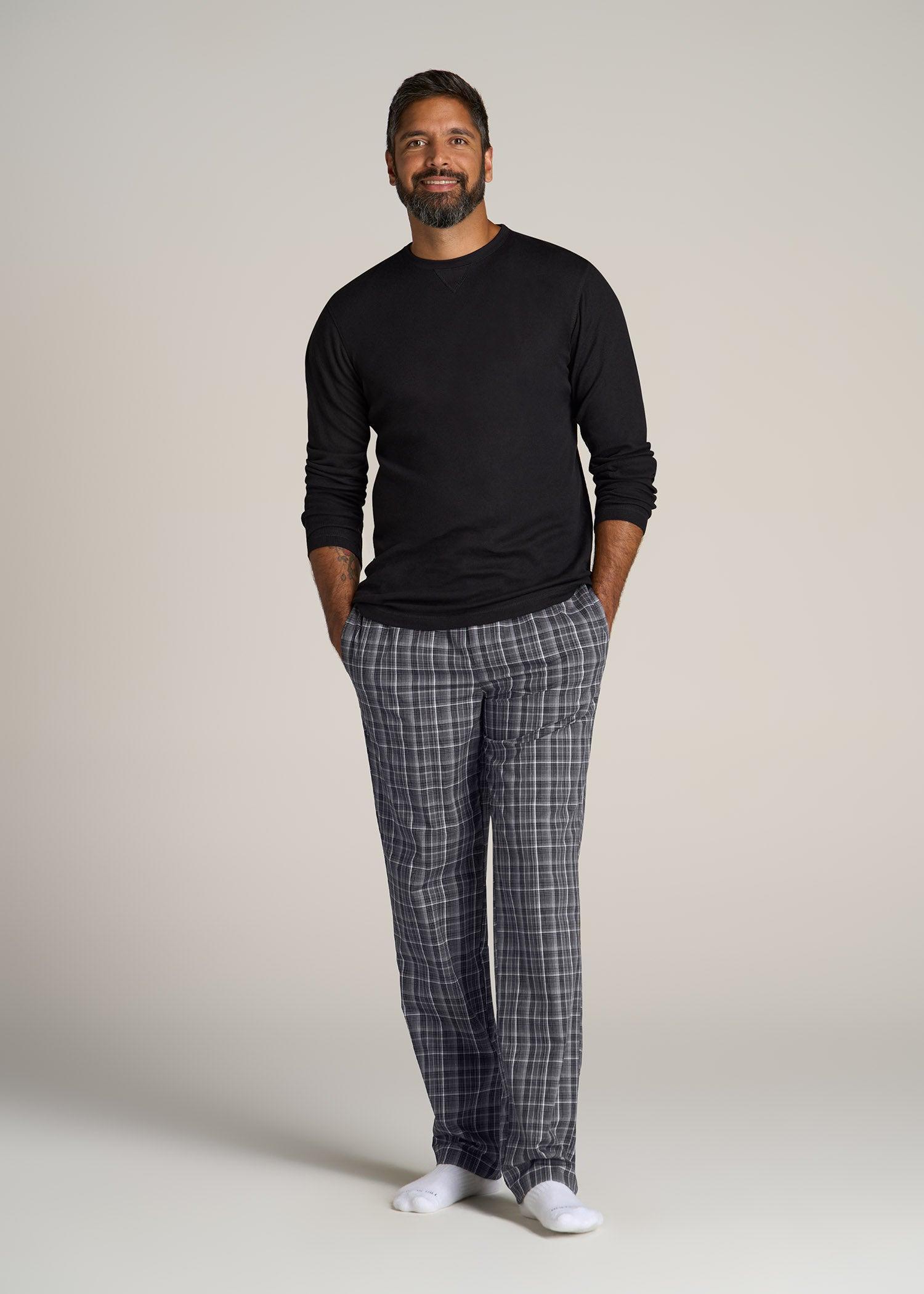 Woven Pajama Pants for Tall Men in Black & Grey Plaid Male Product Image