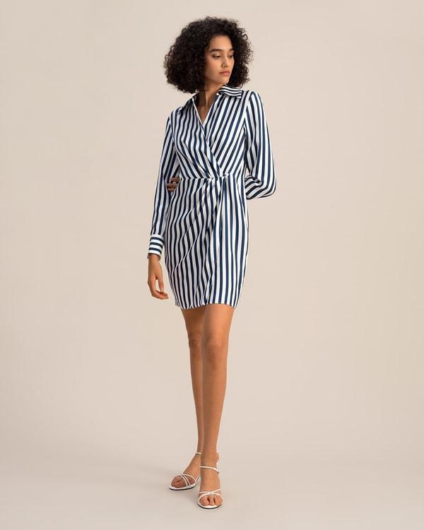 Amalfi Stripe Wrap Silk Shirtdress Product Image