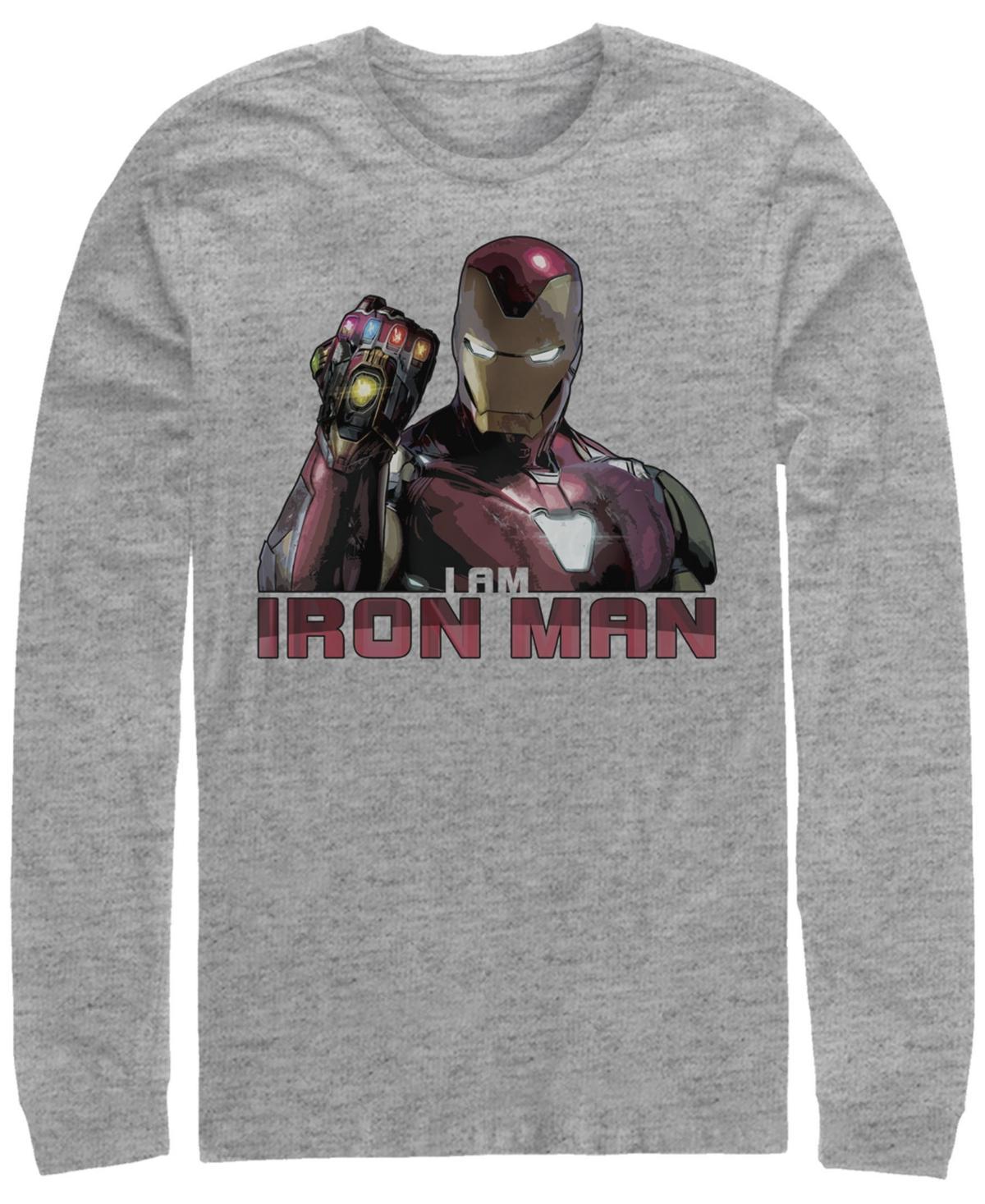 Mens Marvel Avengers Endgame I Am Iron Man Movie Quote Portrait Long Sleeve Graphic Tee Athletic Grey Product Image