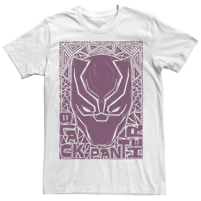 Mens Marvel Black Panther Mask Woodcut Portrait Tee White Product Image