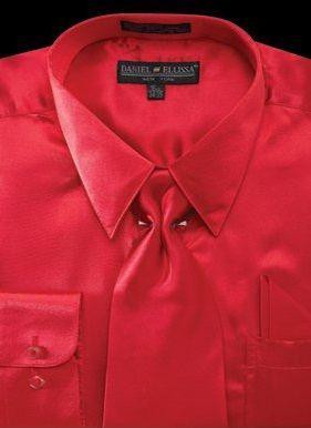 Satin Dress Shirt Regular Fit in Red With Tie And Pocket Square Product Image