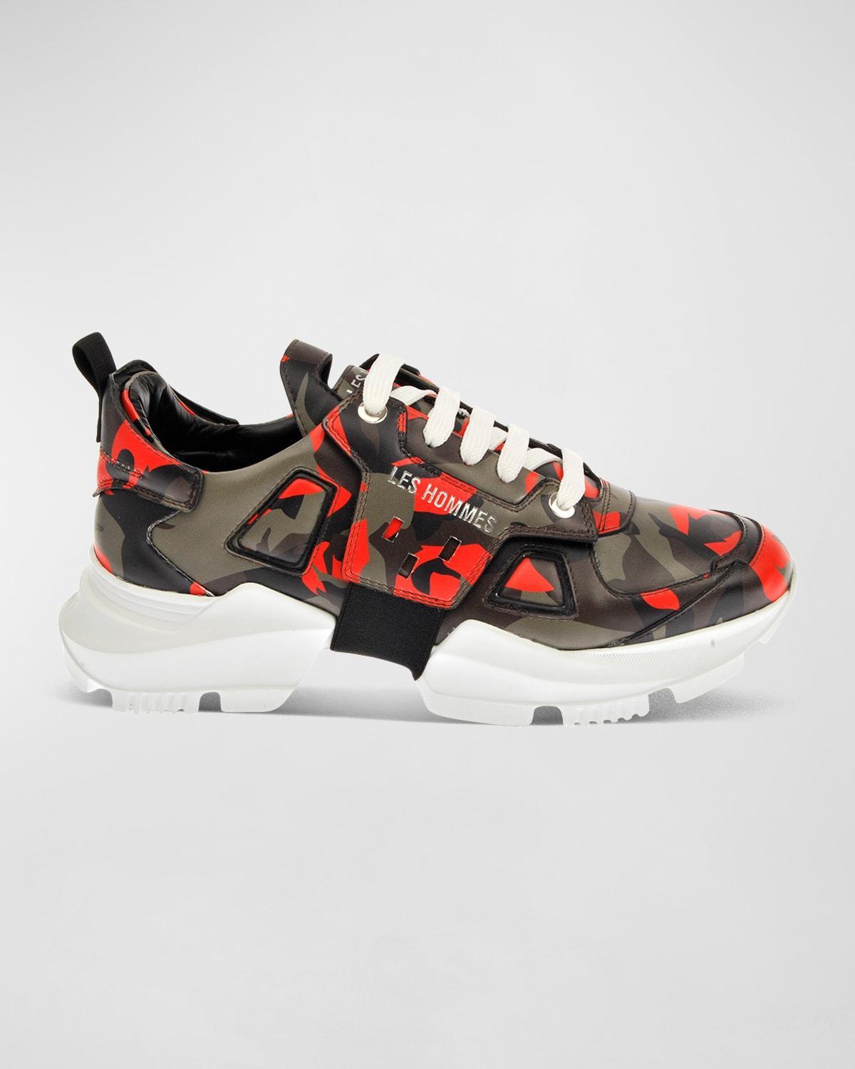 Mens Chunky Sole Camouflage Leather Low-Top Sneakers Product Image