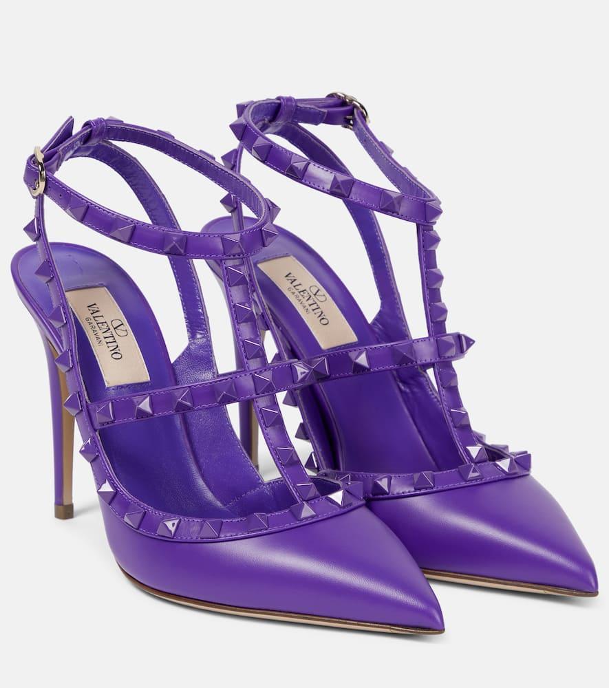 Rockstud Caged 65 Leather Ankle Strap Pump In Purple Product Image