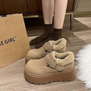 Buckled Fluffy Trim Platform Ankle Boot Product Image