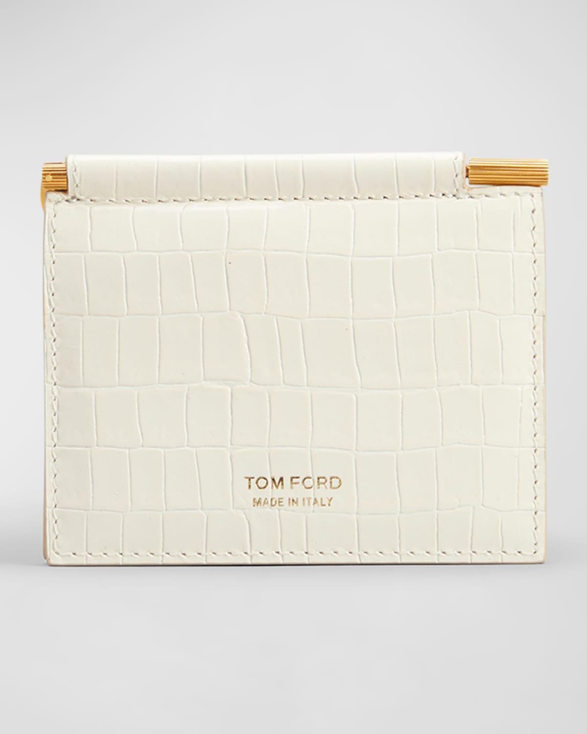 TOM FORD Men's Croc-Printed Leather Money Clip Card Holder - CREAM Product Image