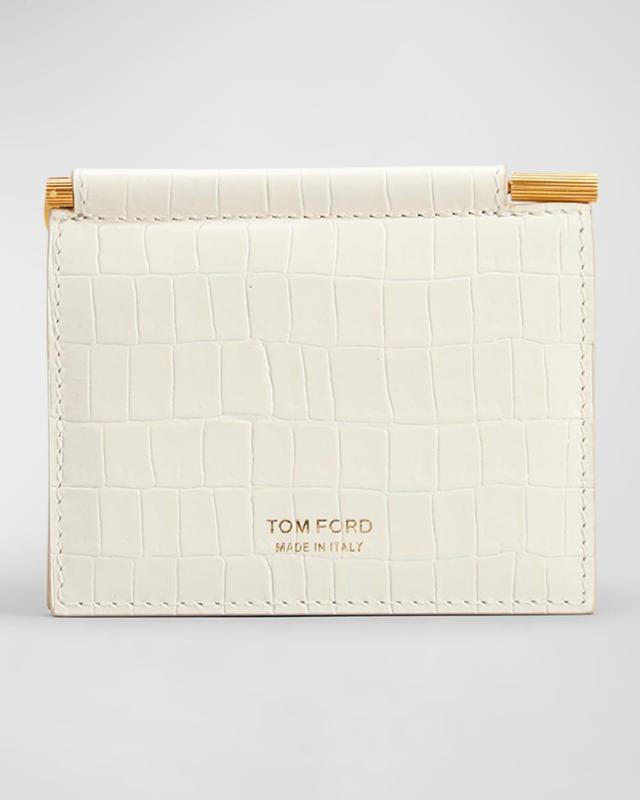 TOM FORD Men's Croc-Printed Leather Money Clip Card Holder - CREAM Product Image