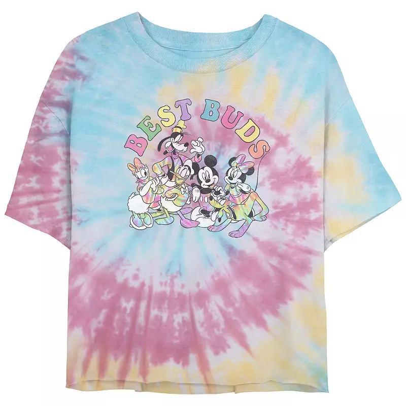 Disneys Mickey Mouse And Friends Best Buds Juniors Cropped Tie Dye Graphic Tee, Womens Product Image